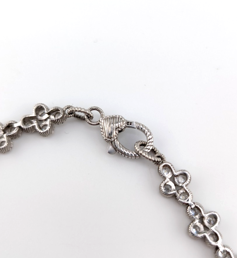 Judith Ripka Sterling Silver 925 Clear Gemstone Clover Tennis Necklace OAK883 - Image 10