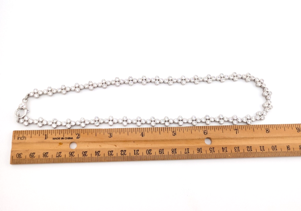 Judith Ripka Sterling Silver 925 Clear Gemstone Clover Tennis Necklace OAK883 - Image 17
