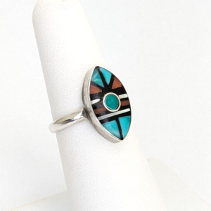 Angelena Laahty Sterling Silver 925 Zuni Multi-stone Inlay Gemstone Ring O781