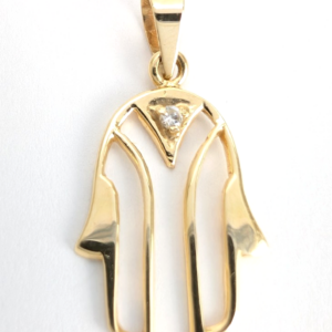14K Yellow Gold Hamza With Diamond Charm Pendant FOX2034