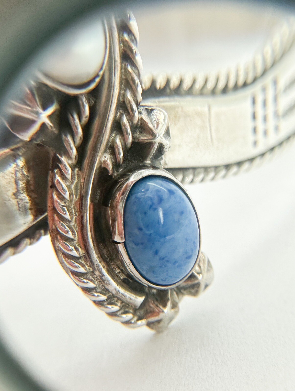 James S. Sterling Silver 925 Vintage Turquoise & Pearl Cuff 7-7.5" Bracelet O08 - Image 8