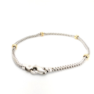 14K White & Yellow Gold Two Tone Wheat Station Bracelet FOX2039