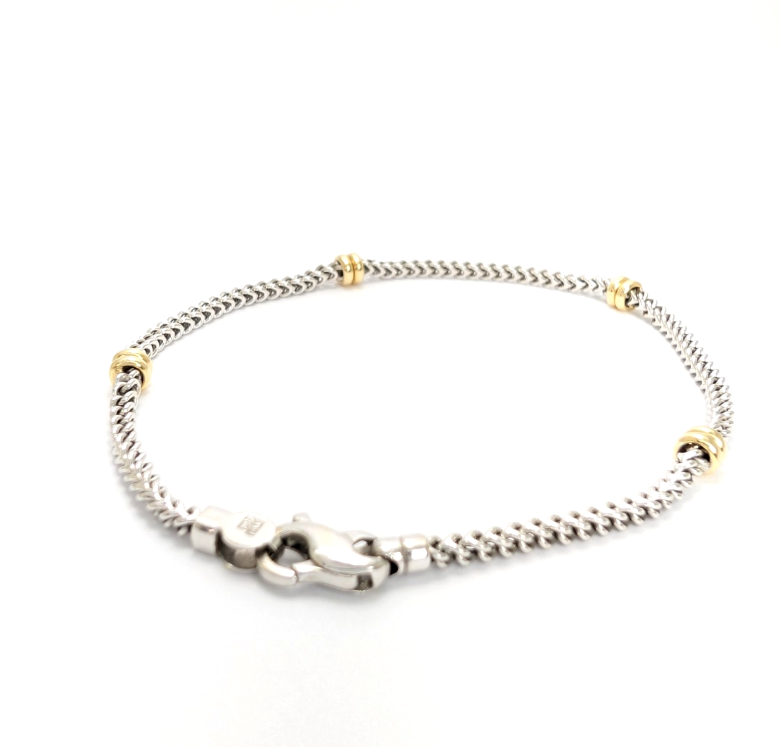 14K White & Yellow Gold Two Tone Wheat Station Bracelet FOX2039