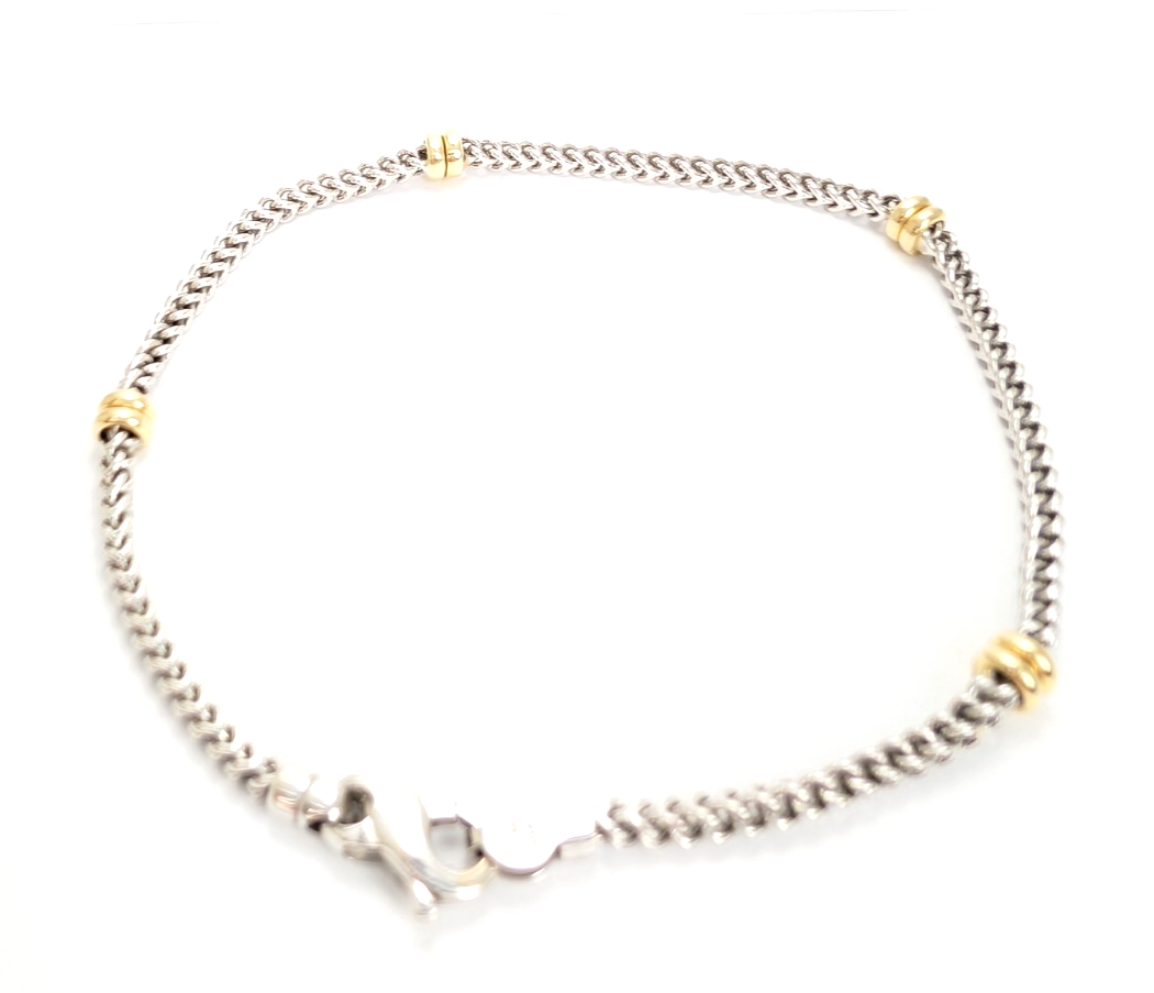 14K White & Yellow Gold Two Tone Wheat Station Bracelet FOX2039 - Image 3