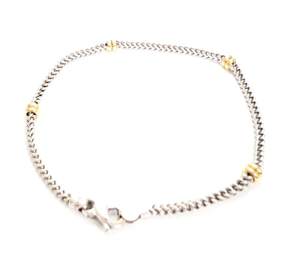 14K White & Yellow Gold Two Tone Wheat Station Bracelet FOX2039 - Image 4