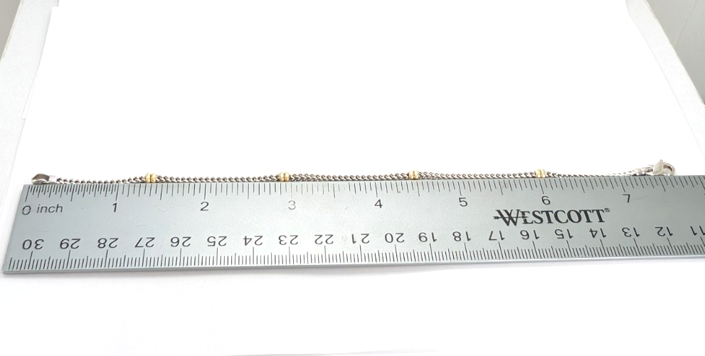 14K White & Yellow Gold Two Tone Wheat Station Bracelet FOX2039 - Image 8