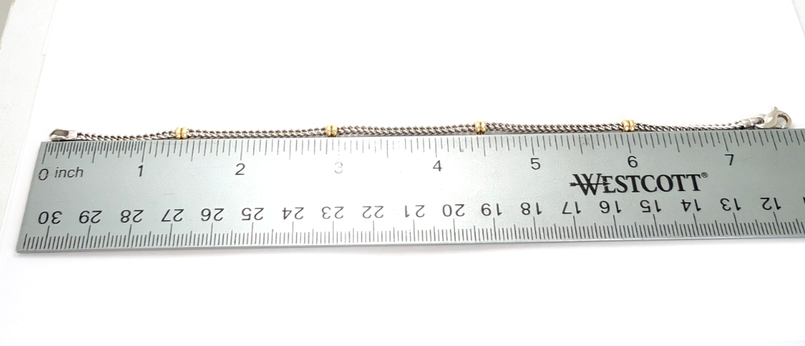 14K White & Yellow Gold Two Tone Wheat Station Bracelet FOX2039 - Image 9