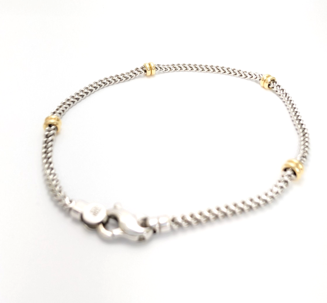 14K White & Yellow Gold Two Tone Wheat Station Bracelet FOX2039 - Image 10