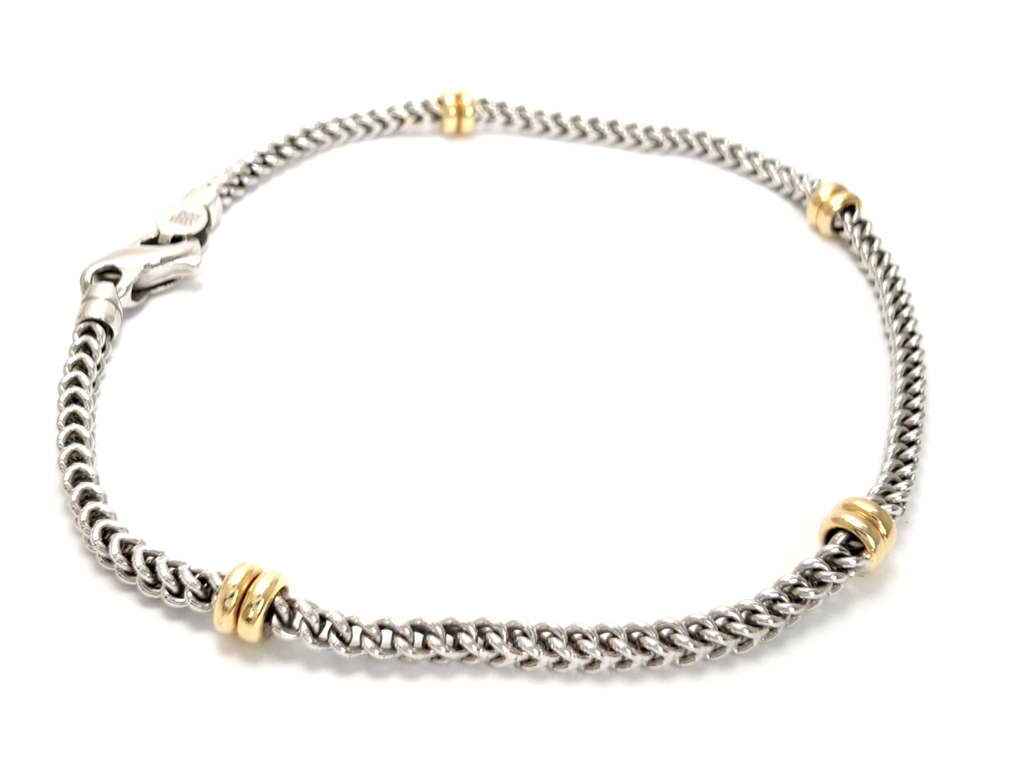 14K White & Yellow Gold Two Tone Wheat Station Bracelet FOX2039 - Image 11
