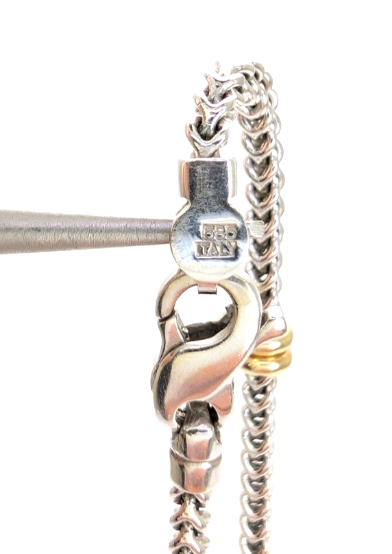 14K White & Yellow Gold Two Tone Wheat Station Bracelet FOX2039 - Image 12