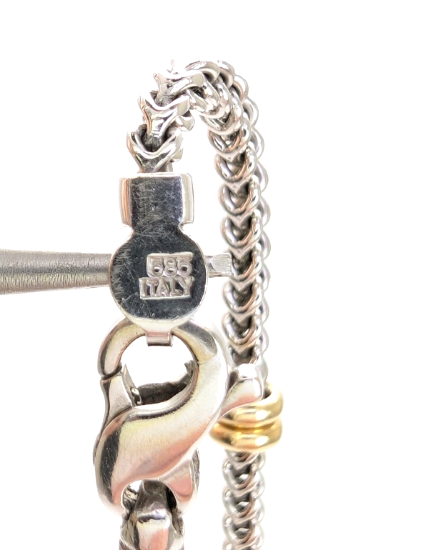 14K White & Yellow Gold Two Tone Wheat Station Bracelet FOX2039 - Image 13
