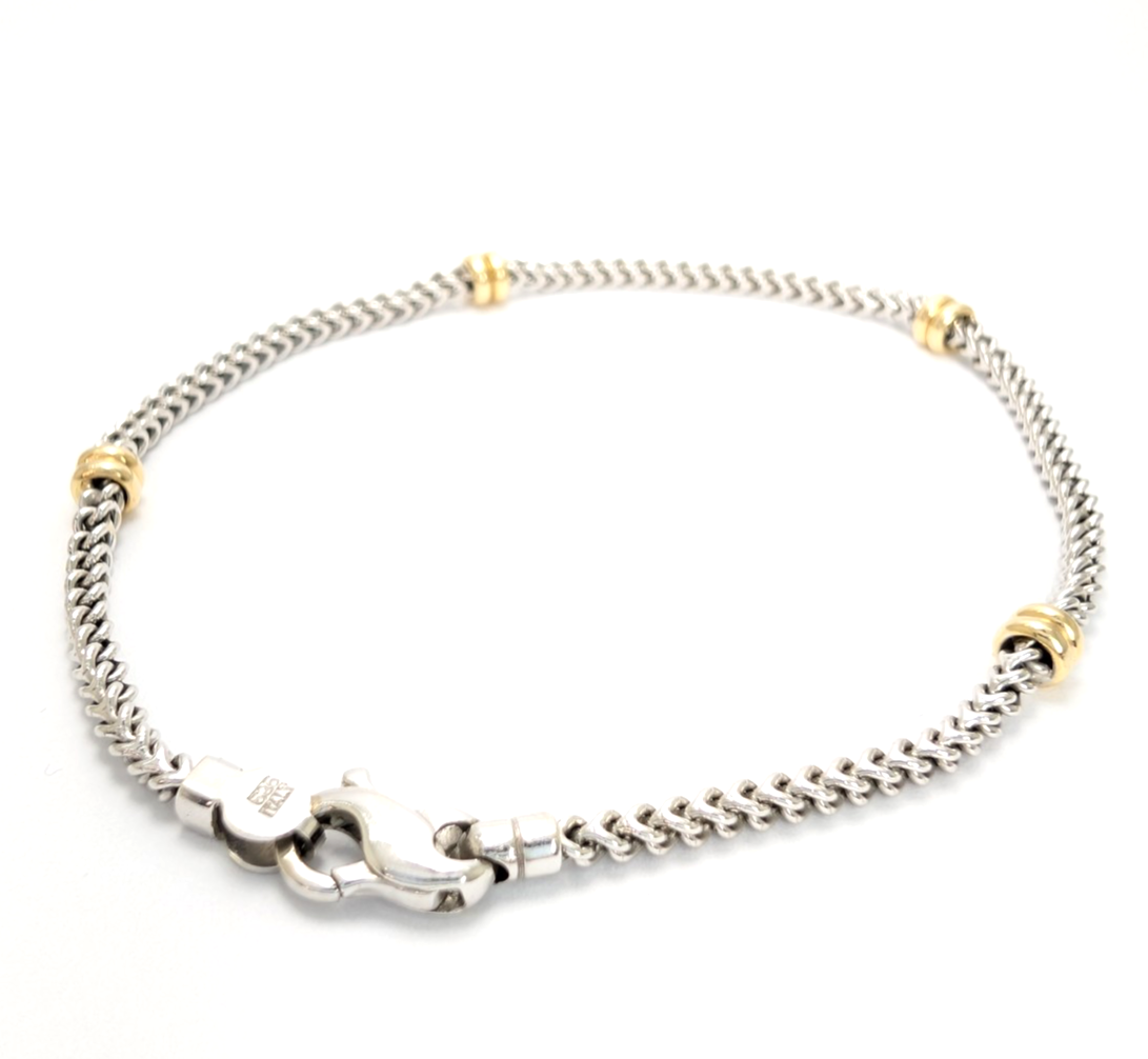 14K White & Yellow Gold Two Tone Wheat Station Bracelet FOX2039 - Image 14