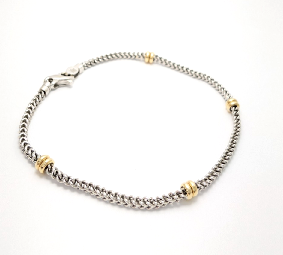 14K White & Yellow Gold Two Tone Wheat Station Bracelet FOX2039 - Image 15
