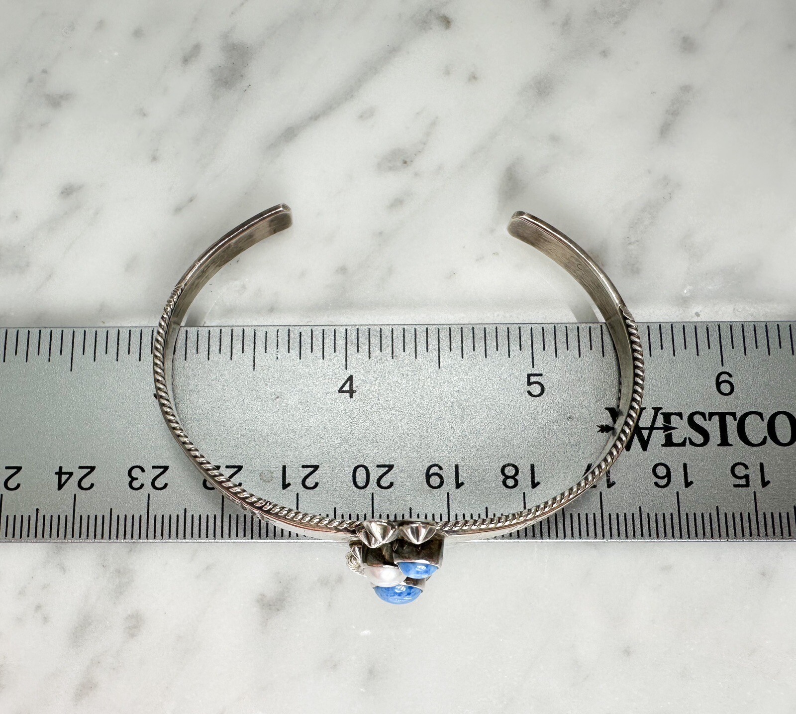 James S. Sterling Silver 925 Vintage Turquoise & Pearl Cuff 7-7.5" Bracelet O08 - Image 12