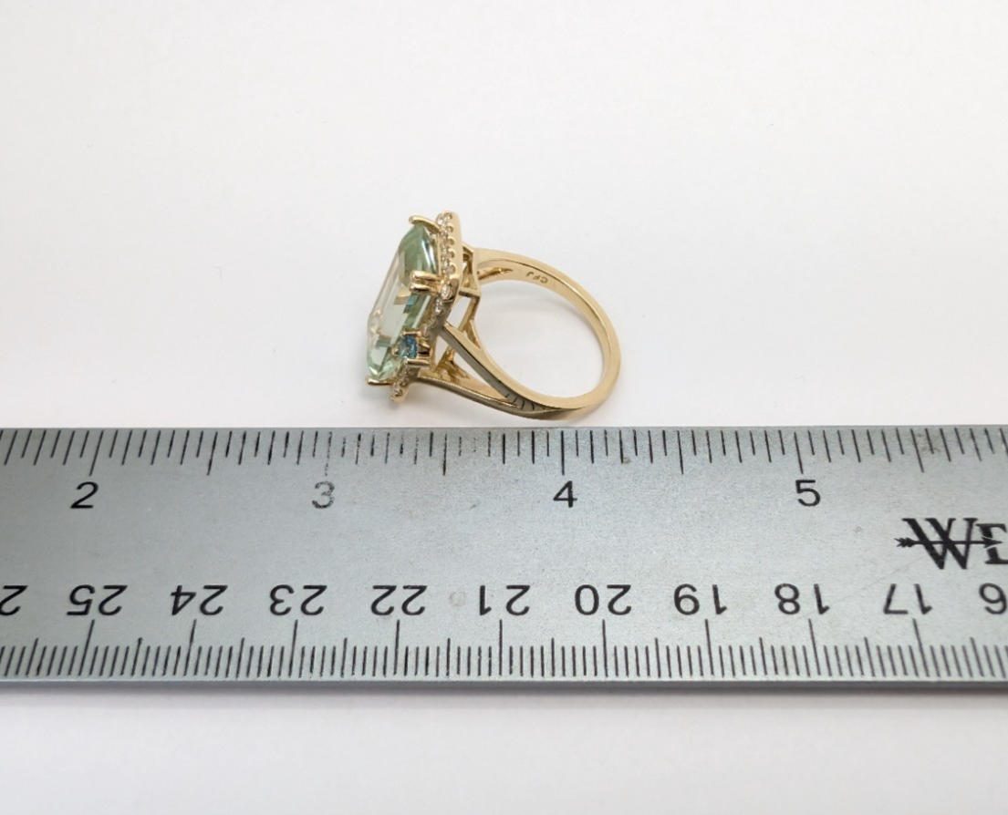 14K Gold Prasiolite Blue Topaz & Diamond Accent Gemstone Cocktail Ring FOX1852 - Image 13