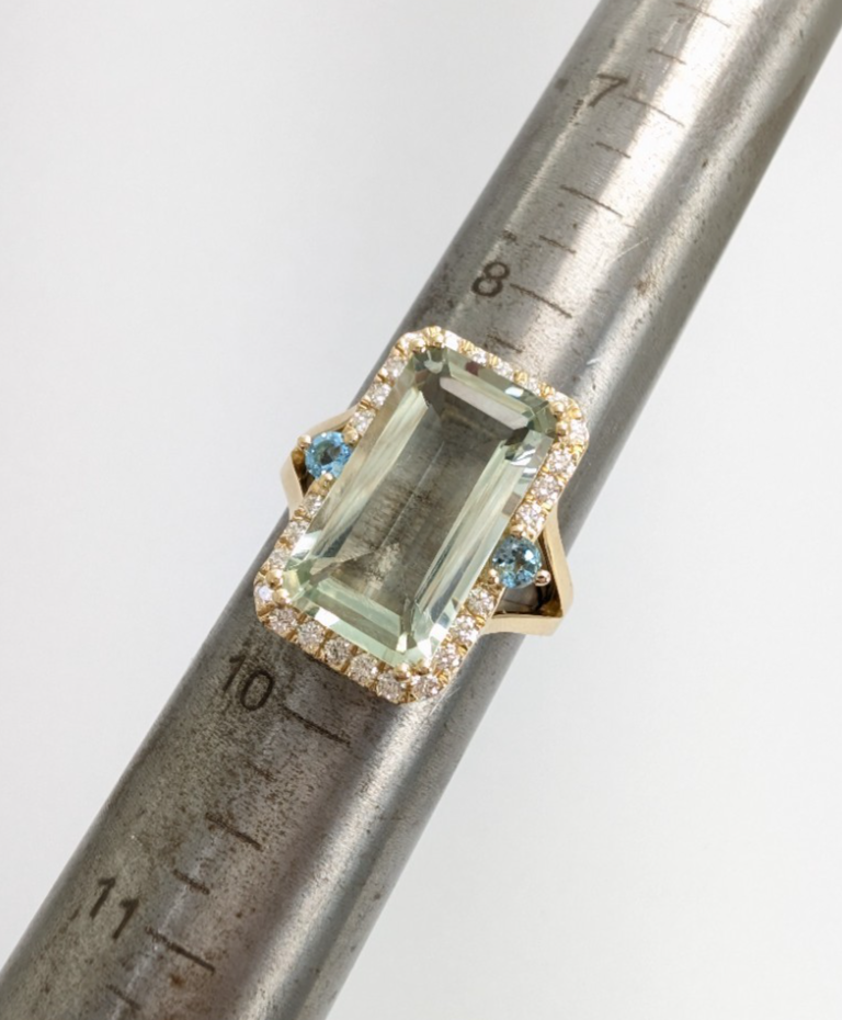 14K Gold Prasiolite Blue Topaz & Diamond Accent Gemstone Cocktail Ring FOX1852 - Image 15