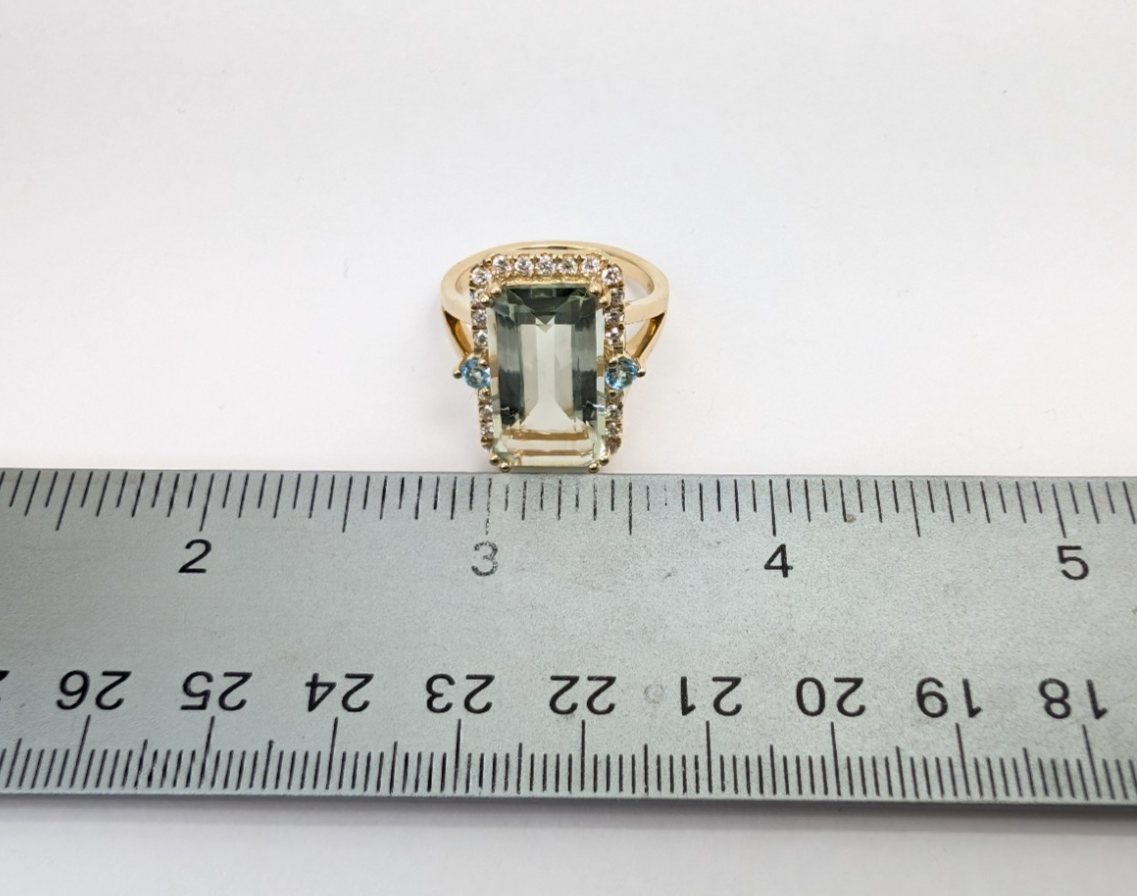 14K Gold Prasiolite Blue Topaz & Diamond Accent Gemstone Cocktail Ring FOX1852 - Image 17