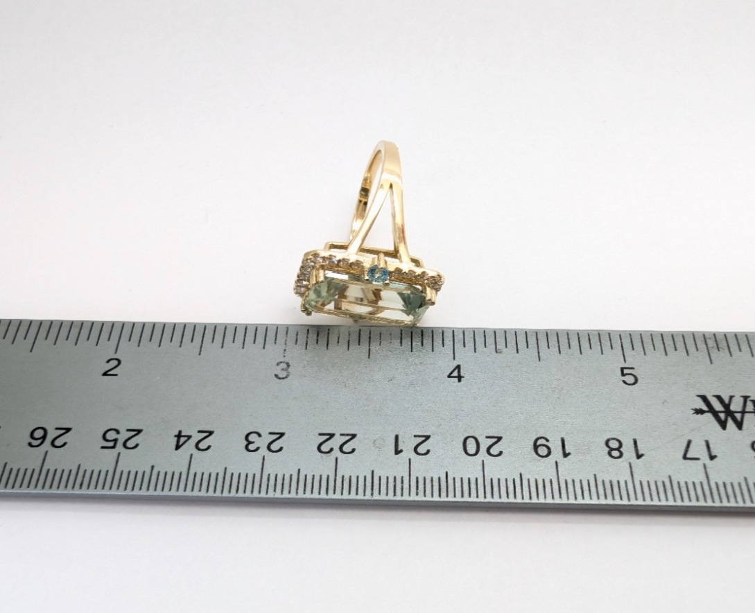 14K Gold Prasiolite Blue Topaz & Diamond Accent Gemstone Cocktail Ring FOX1852 - Image 18