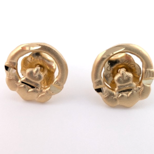 Vintage 14k Yellow Gold Claddagh Stud Earrings -OAK574