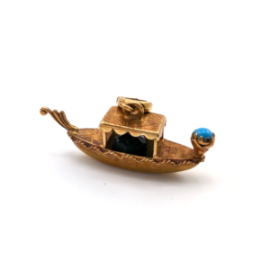 18K Gold Vintage Italian Gondola w/ Turquoise and Green Gem Pendant 20333