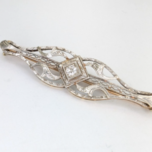 14K Two-tone Gold Vintage .05ct Diamond Openwork Pin P538-Fox1326