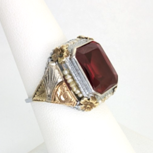 Vintage 14K Tri-Color Gold Ruby Gemstone Ring P563-Fox1358