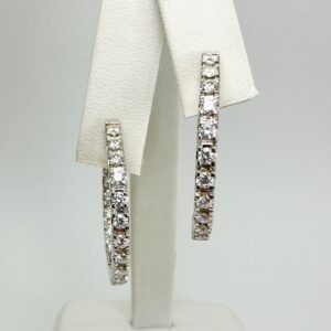 18K White Gold 2 ctw Inside Outside 1 inch Diamond Hoop Earrings L416