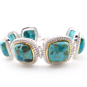 Sterling Silver 925 Two Tone Blue Turquise Cushion Cut Bracelet 17273