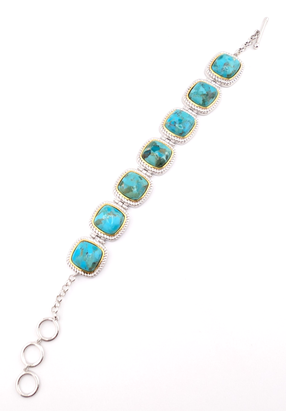 Sterling Silver 925 Two Tone Blue Turquise Cushion Cut Bracelet 17273 - Image 3