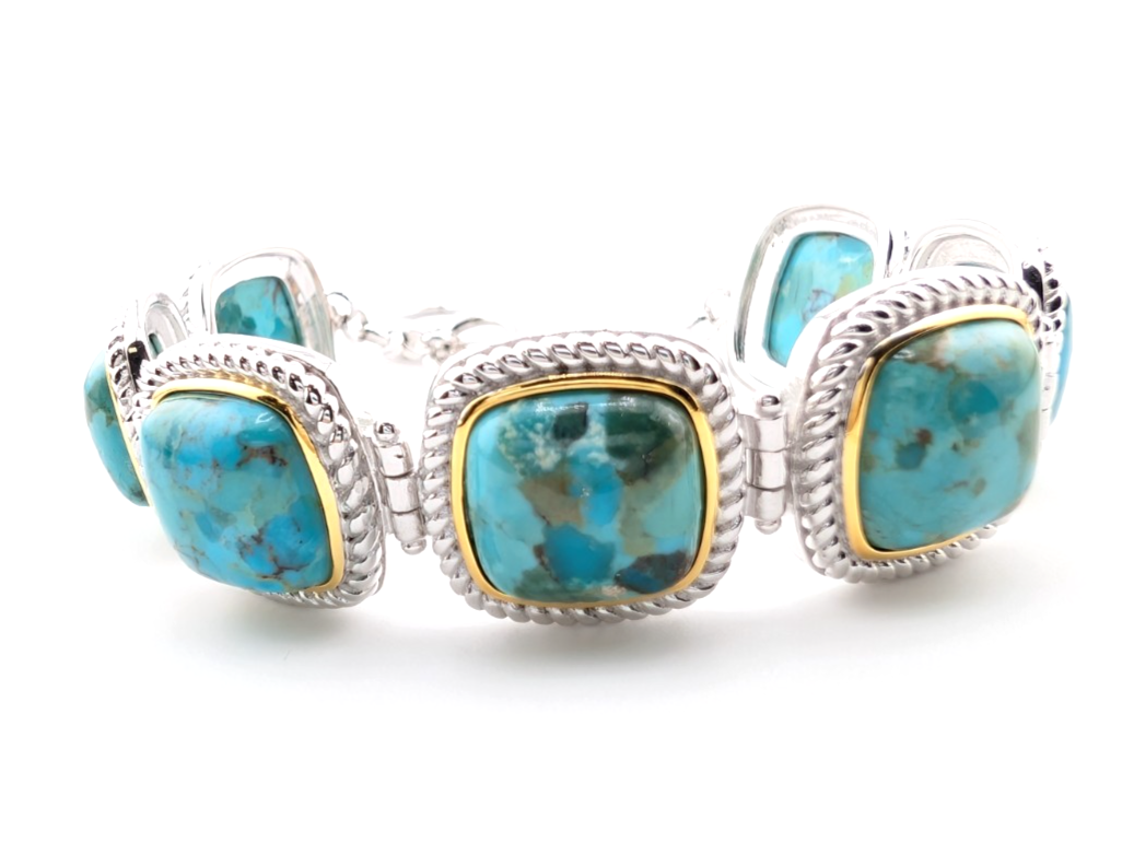 Sterling Silver 925 Two Tone Blue Turquise Cushion Cut Bracelet 17273 - Image 5
