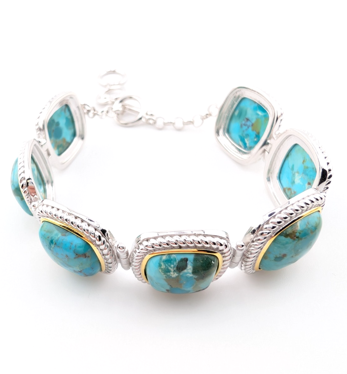 Sterling Silver 925 Two Tone Blue Turquise Cushion Cut Bracelet 17273 - Image 6