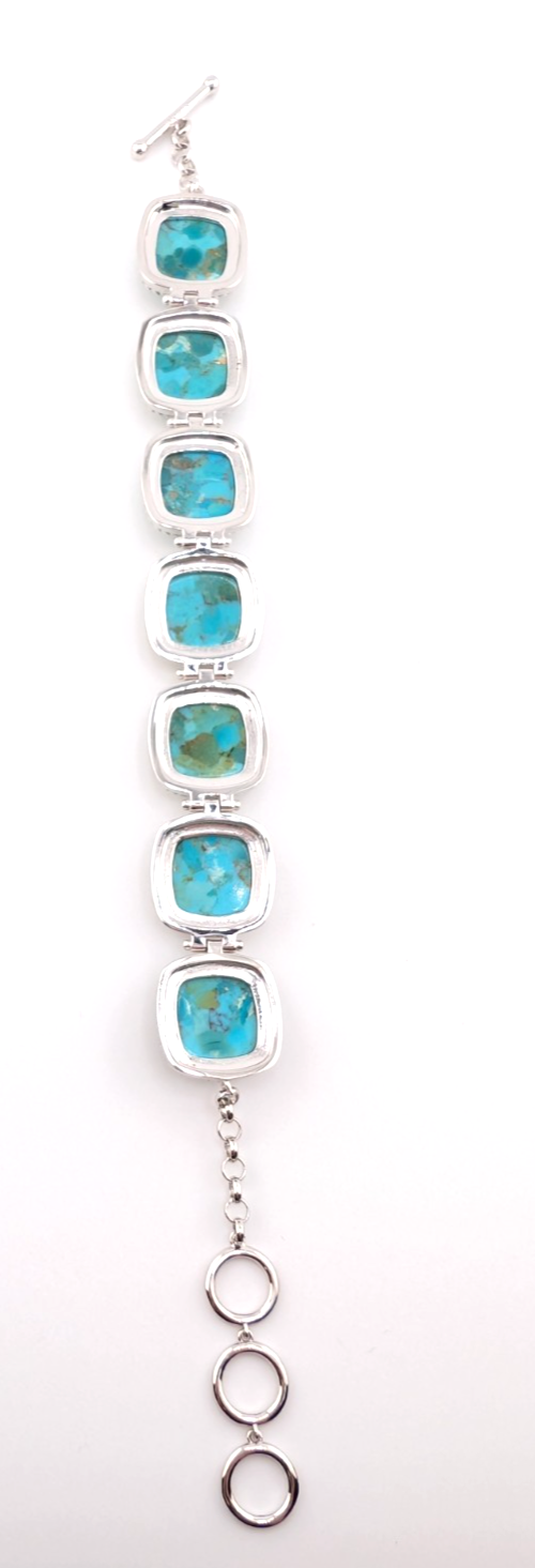 Sterling Silver 925 Two Tone Blue Turquise Cushion Cut Bracelet 17273 - Image 7