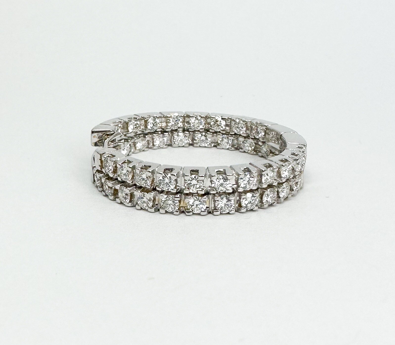 18K White Gold 2 ctw Inside Outside 1 inch Diamond Hoop Earrings L416 - Image 4