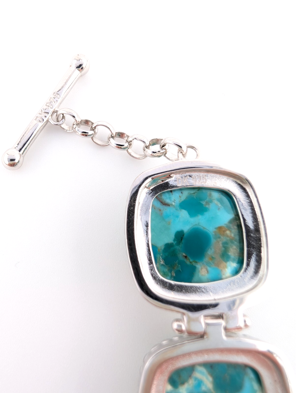 Sterling Silver 925 Two Tone Blue Turquise Cushion Cut Bracelet 17273 - Image 8