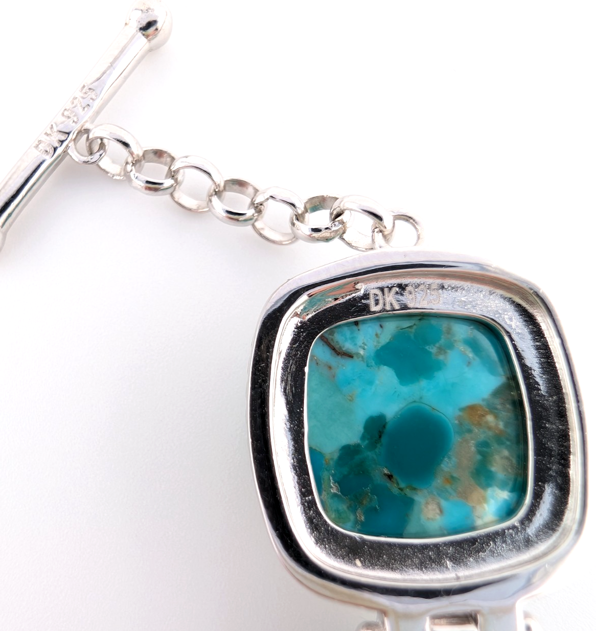 Sterling Silver 925 Two Tone Blue Turquise Cushion Cut Bracelet 17273 - Image 9