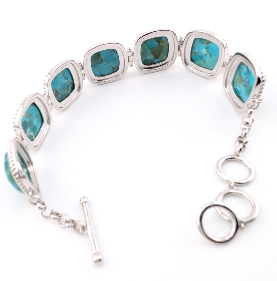 Sterling Silver 925 Two Tone Blue Turquise Cushion Cut Bracelet 17273 - Image 11