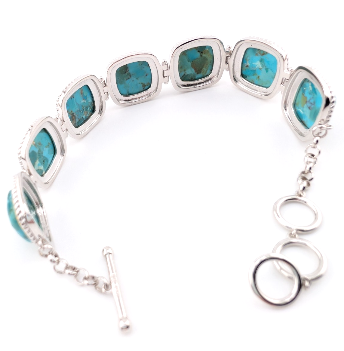 Sterling Silver 925 Two Tone Blue Turquise Cushion Cut Bracelet 17273 - Image 12