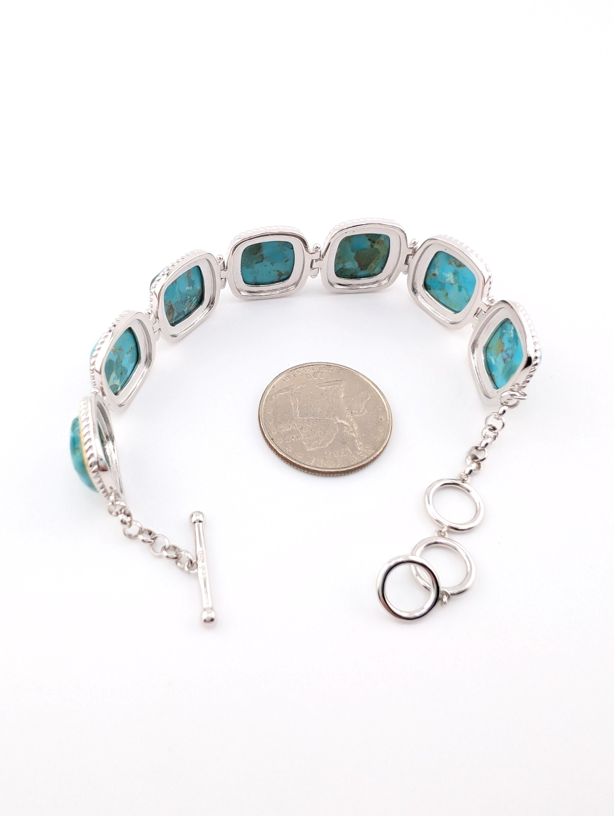 Sterling Silver 925 Two Tone Blue Turquise Cushion Cut Bracelet 17273 - Image 13