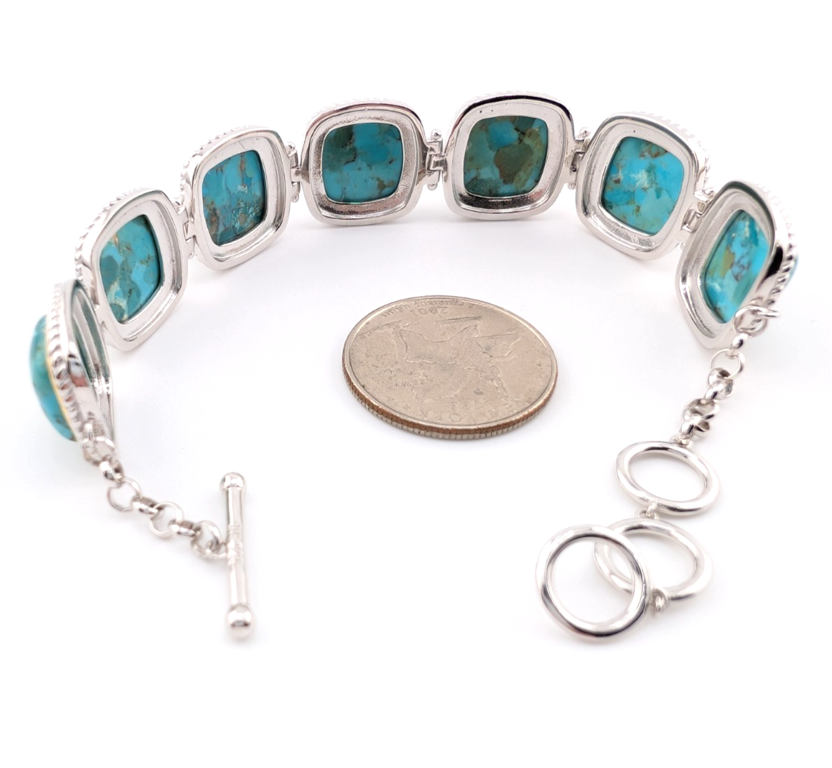 Sterling Silver 925 Two Tone Blue Turquise Cushion Cut Bracelet 17273 - Image 14