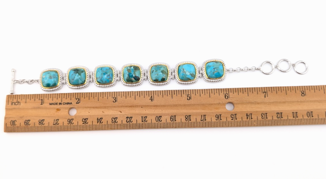 Sterling Silver 925 Two Tone Blue Turquise Cushion Cut Bracelet 17273 - Image 15