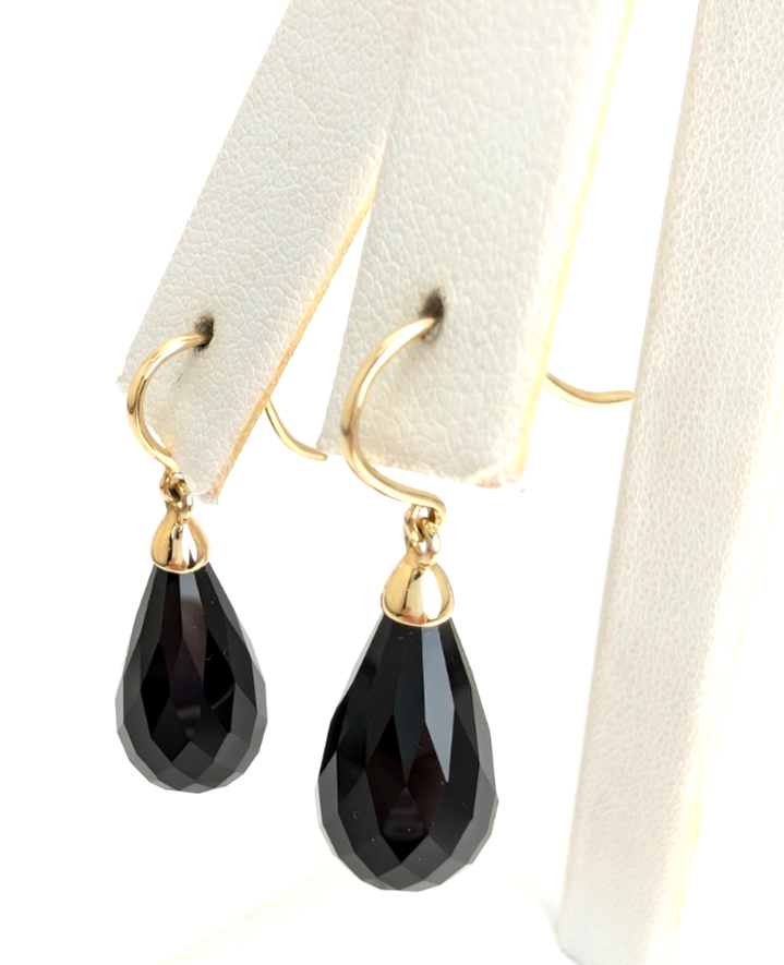 14K Gold Earrings 1.5" Onyx Dangle P977- OAK380 - Image 3
