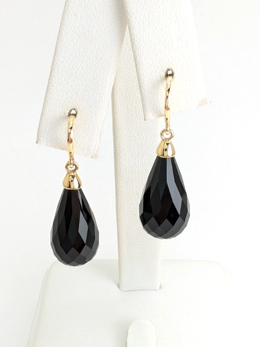 14K Gold Earrings 1.5" Onyx Dangle P977- OAK380 - Image 7