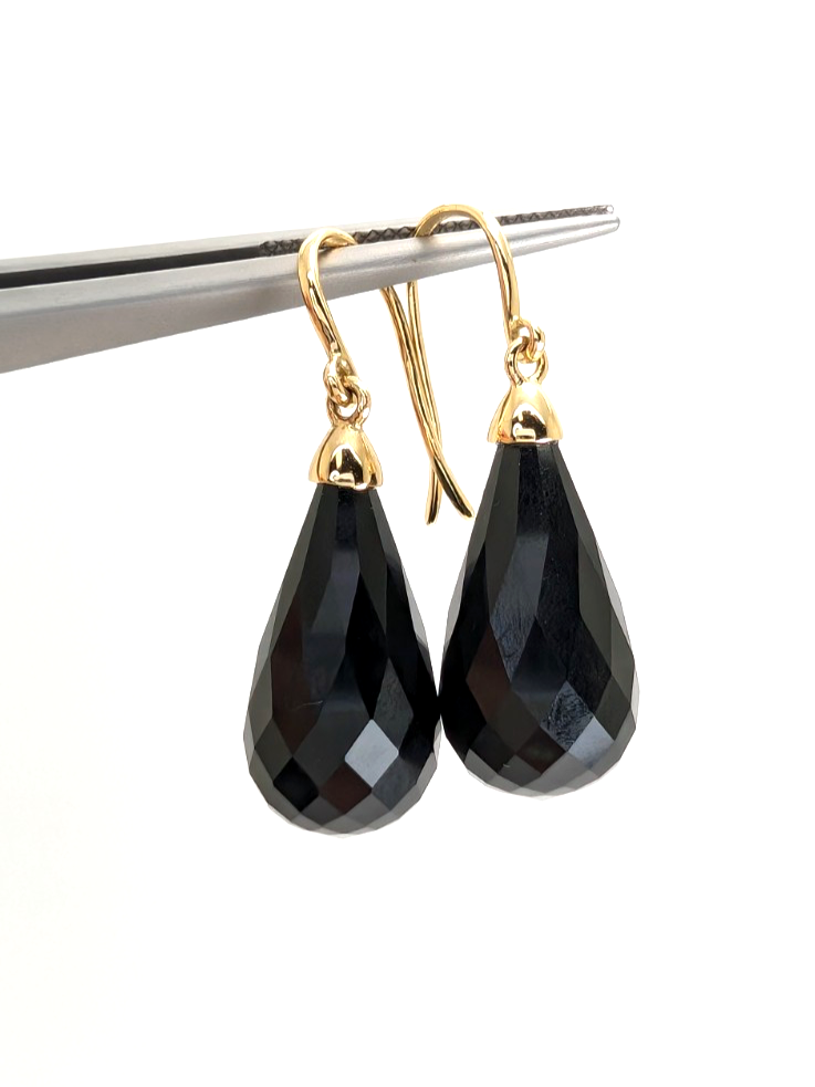 14K Gold Earrings 1.5" Onyx Dangle P977- OAK380 - Image 10