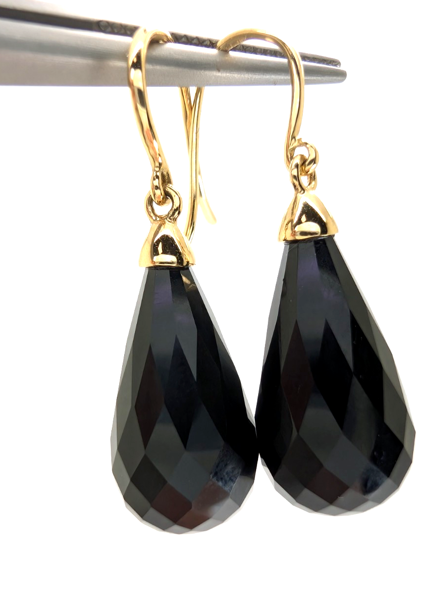 14K Gold Earrings 1.5" Onyx Dangle P977- OAK380 - Image 13