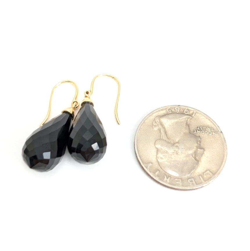 14K Gold Earrings 1.5" Onyx Dangle P977- OAK380 - Image 15