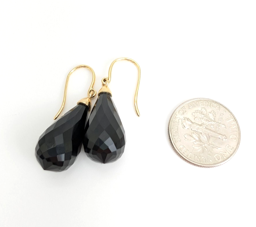 14K Gold Earrings 1.5" Onyx Dangle P977- OAK380 - Image 16