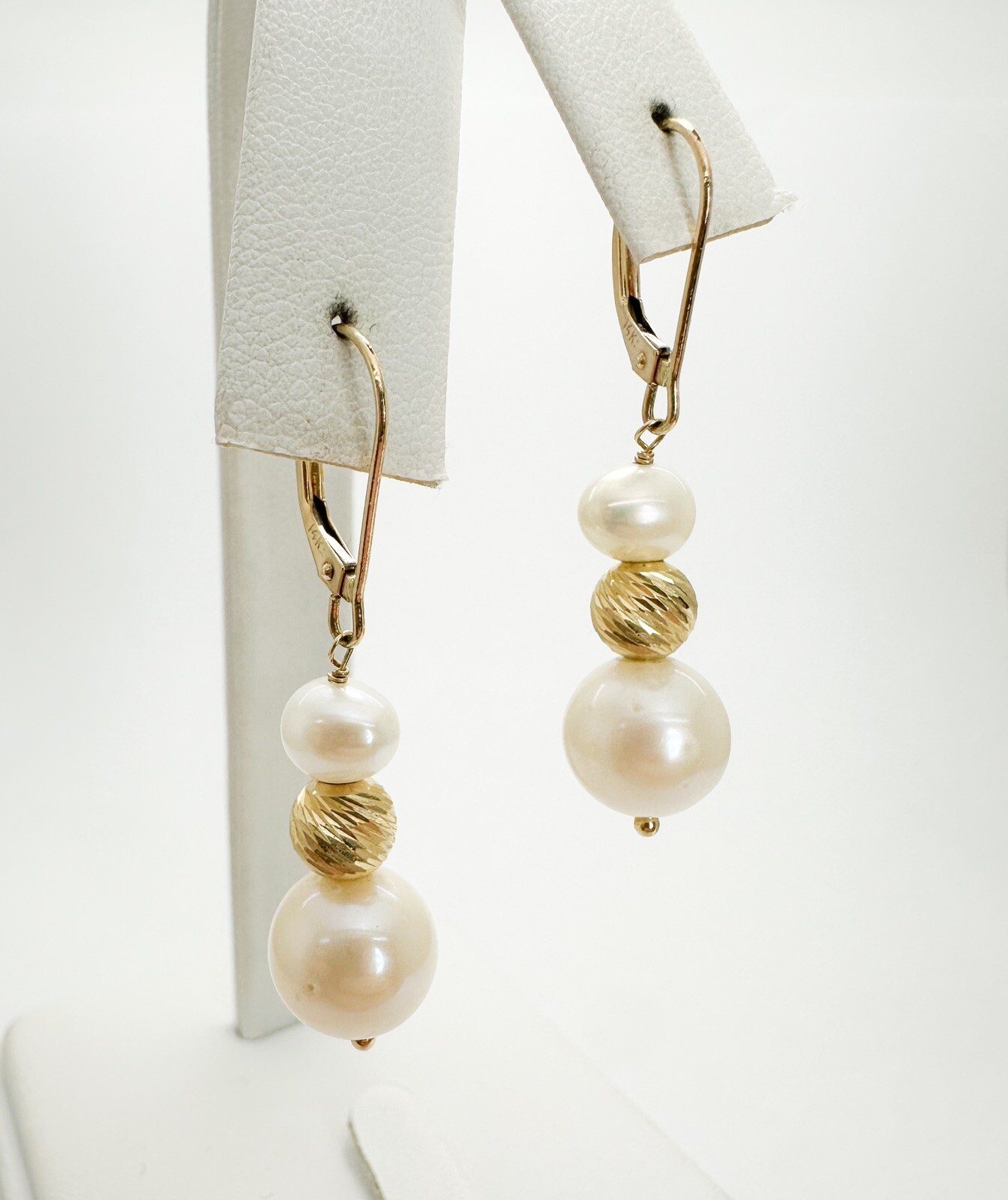 EFFY 14K Yellow Gold Pearl & Ribbed Gold Ball Dangle Earrings N131 - Image 3