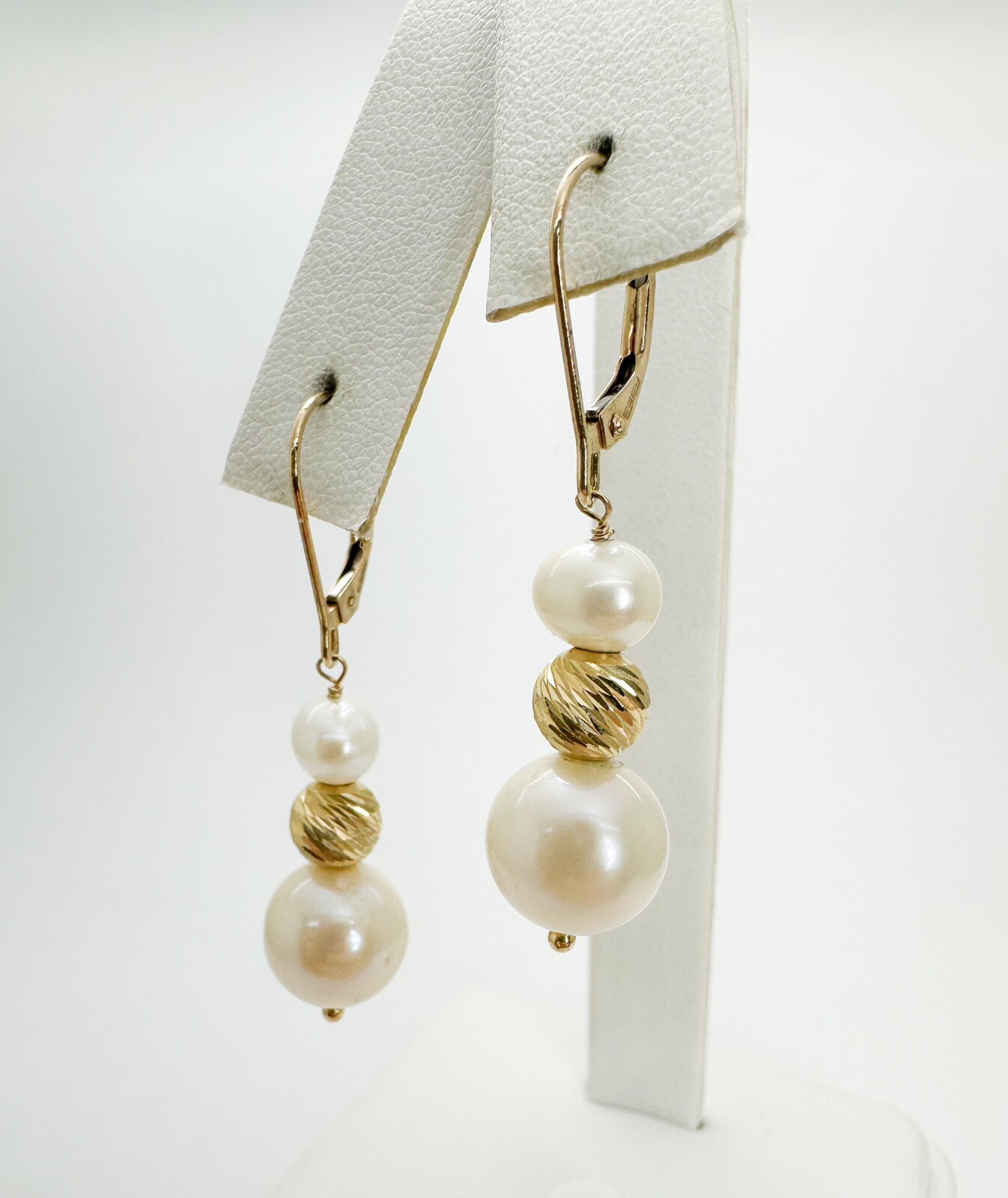 EFFY 14K Yellow Gold Pearl & Ribbed Gold Ball Dangle Earrings N131 - Image 4