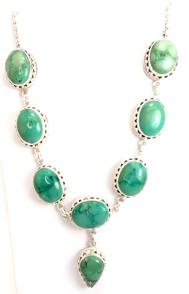 Sterling Silver 925 15" Necklace Turquoise R970- FOX1894