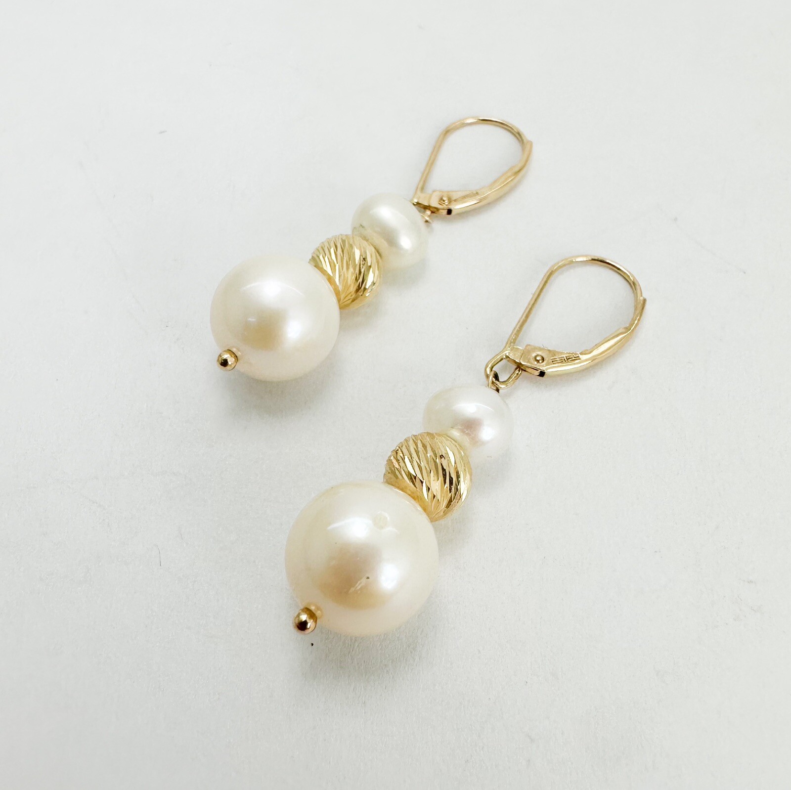 EFFY 14K Yellow Gold Pearl & Ribbed Gold Ball Dangle Earrings N131 - Image 6